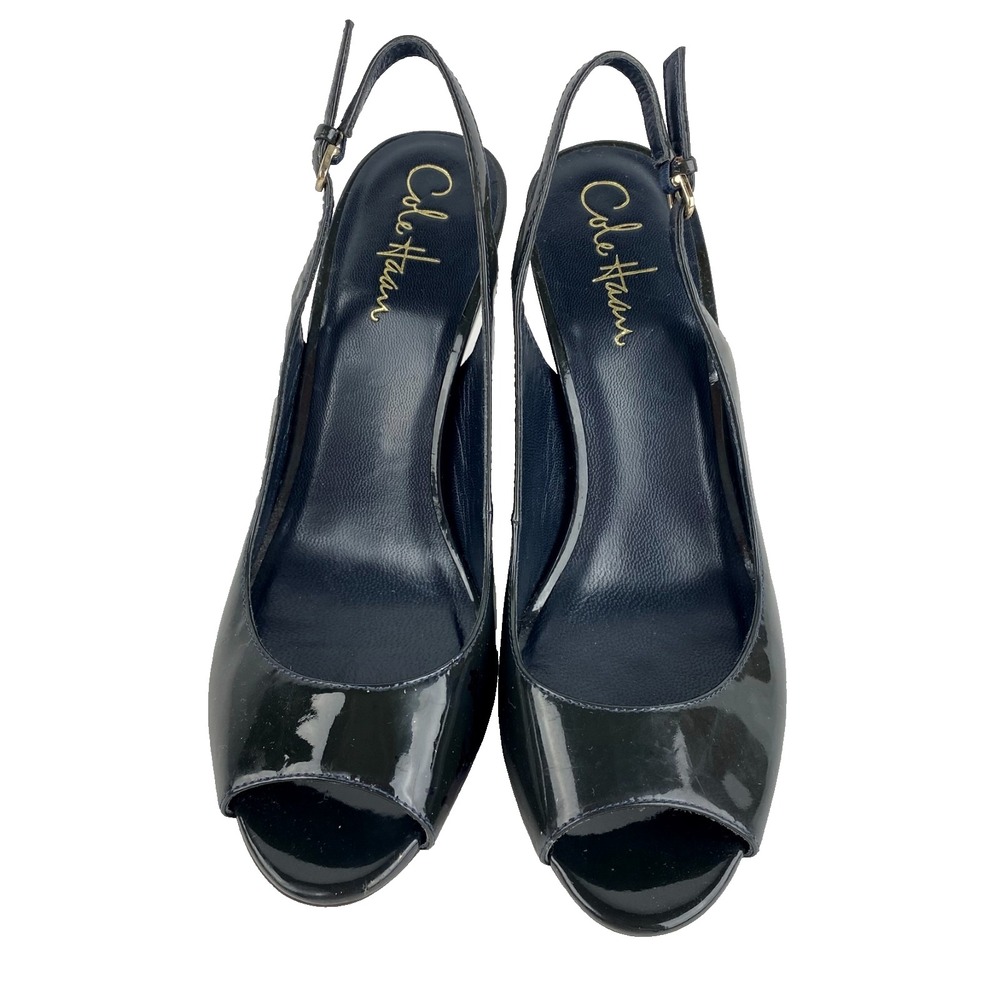 Cole Haan NikeAir Patent Leather Heels Women's 7B Black Open Toe Slingback Pumps - Picture 8 of 8